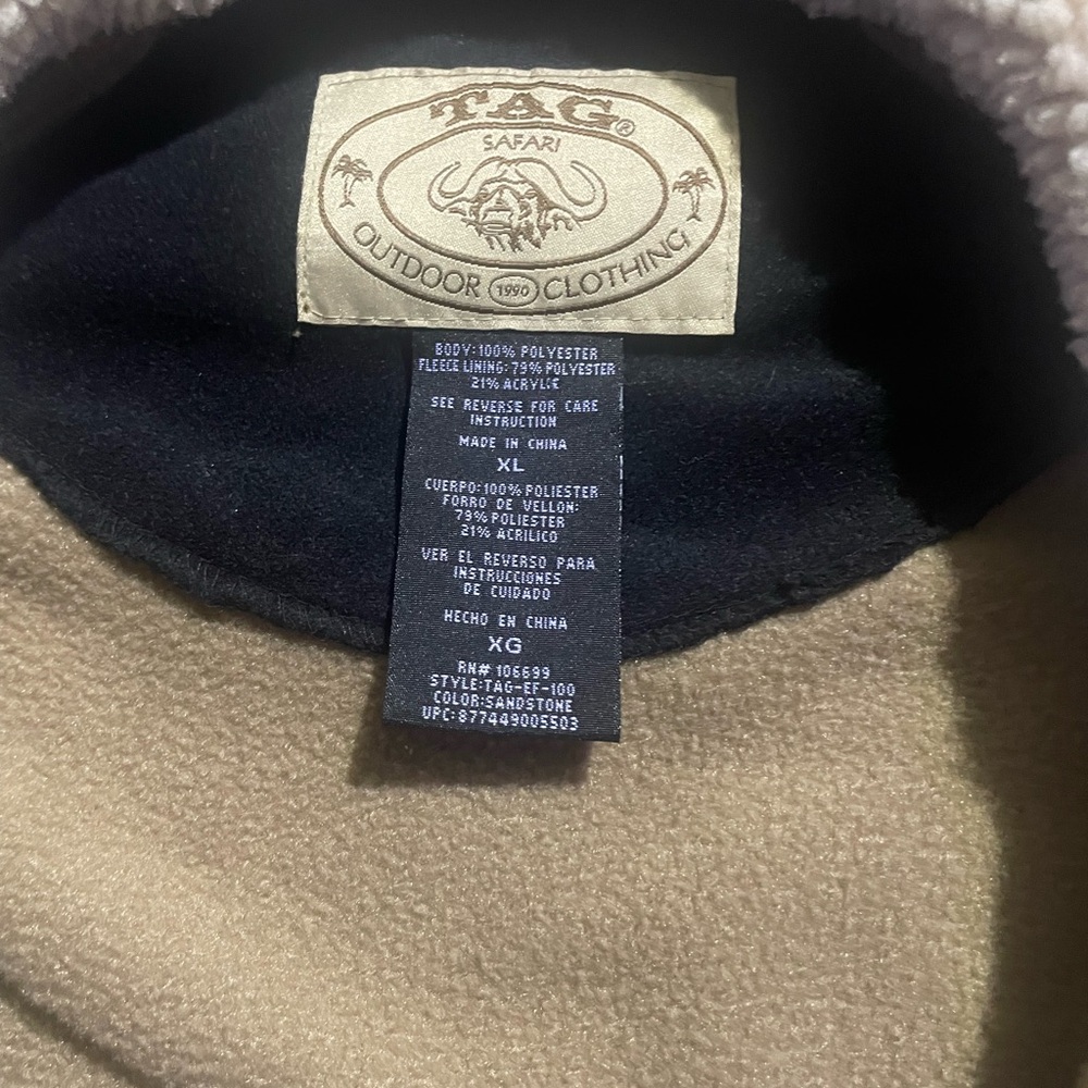 Tag safari Outdoor Men's Full Zip Fleece, Tan Mens Jacket, Size XL - Picture 2 of 4